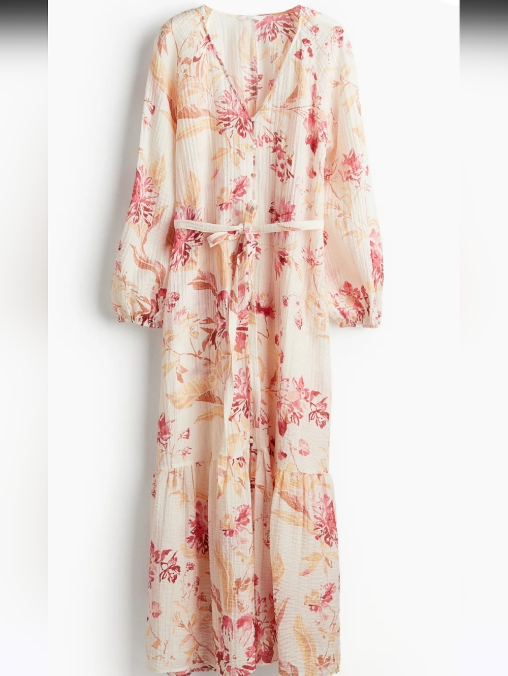 H&M Cream Maxi Dress with Pink & Peach Floral Print